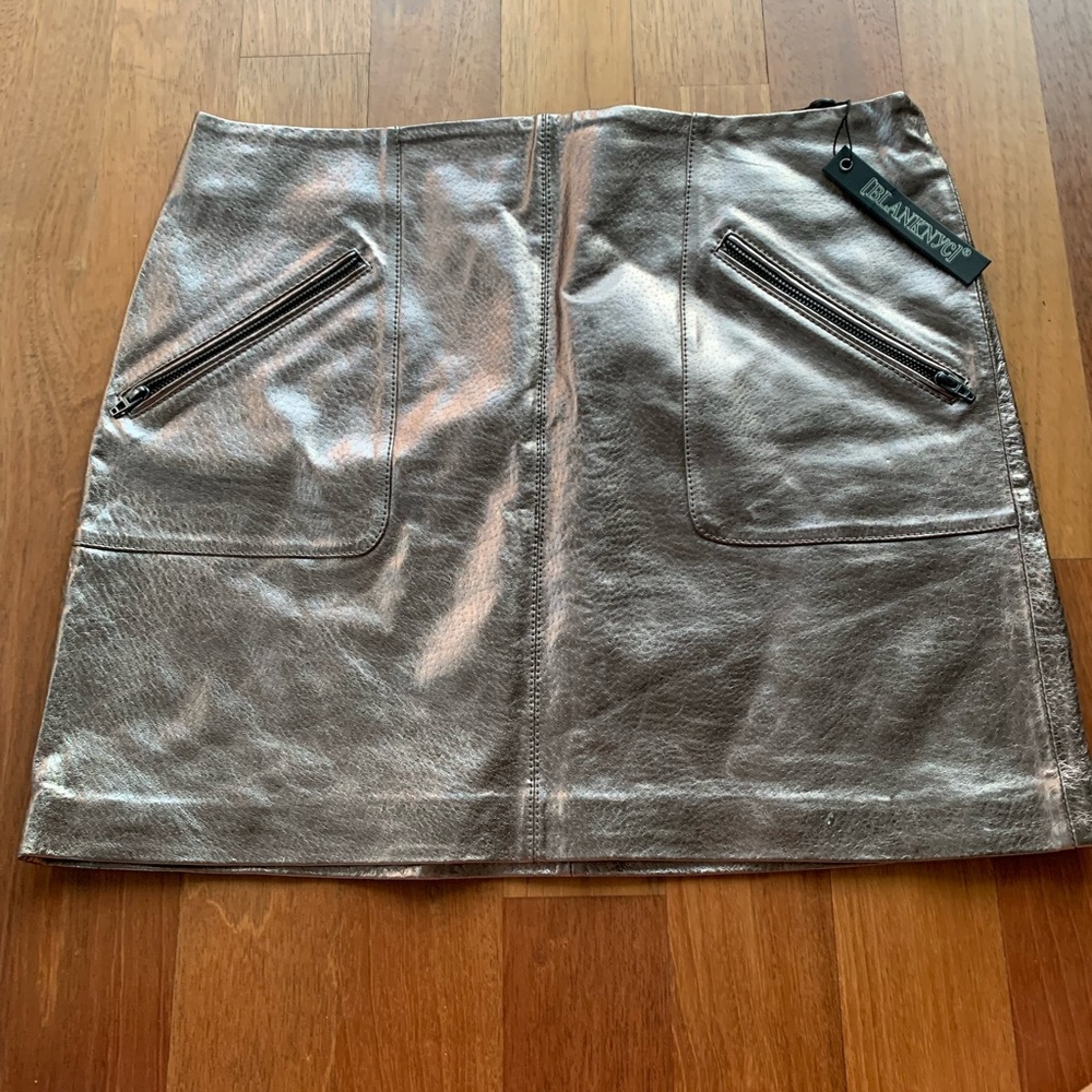genuine leather metallic miniskirt